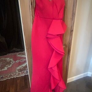 Badgley Mischka Vibrant Red Ruffle Gown